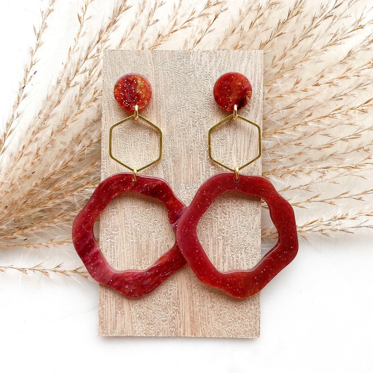 Resin Ohrringe große "Claire" gold rot/rosa - Feenmanufaktur