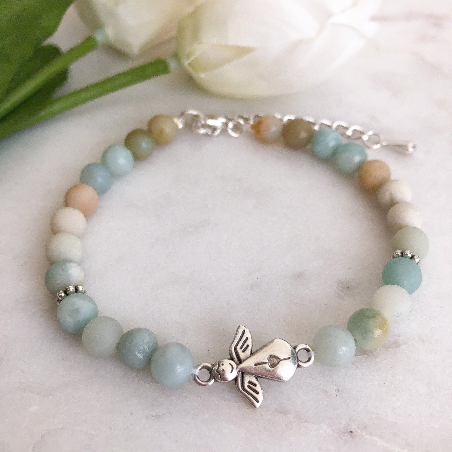 Schutzengel Edelstein Armband Amazonit Perlen Aventurin Naturstein silber blau handgemacht - individualisierbar Perlenarmband Edelsteine - Feenmanufaktur