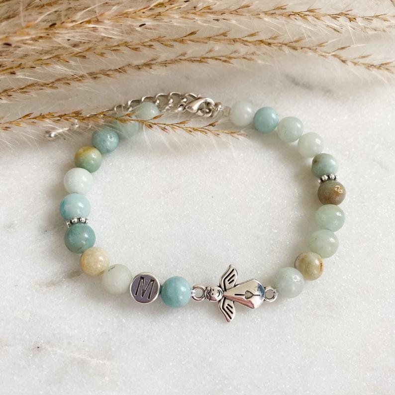 Schutzengel Edelstein Armband Rosenquarz Perlen Jade Naturstein silber rosa handgemacht - individualisierbar Geburt Geschenk Perlenarmband - Feenmanufaktur