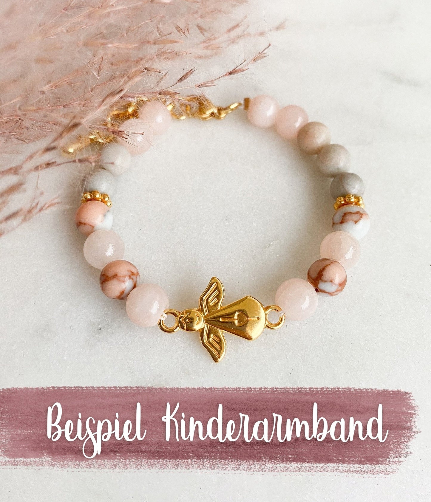 Schutzengel Edelstein Armband Rosenquarz Perlen Jade Naturstein silber rosa handgemacht - individualisierbar Geburt Geschenk Perlenarmband - Feenmanufaktur