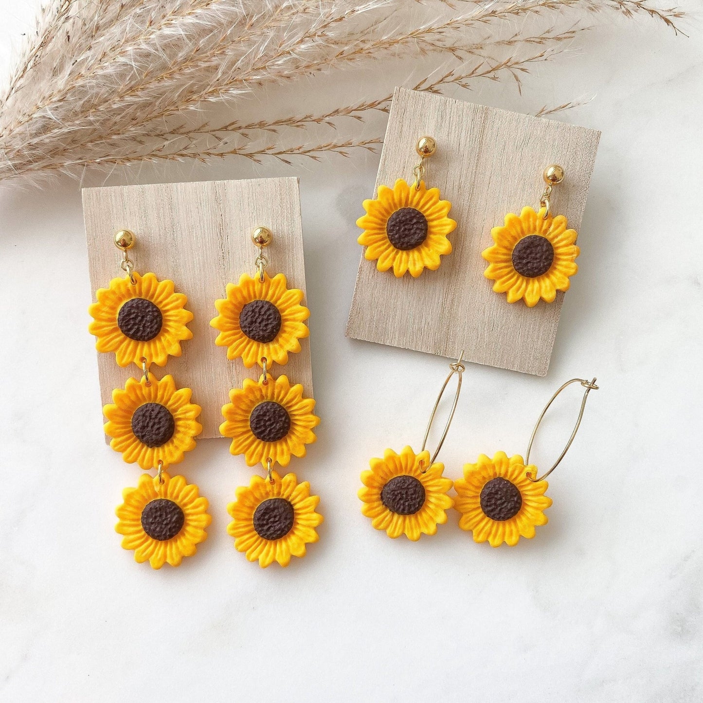 Sonnenblumen Ohrringe aus Polymer Clay Ohrringe gold - Feenmanufaktur
