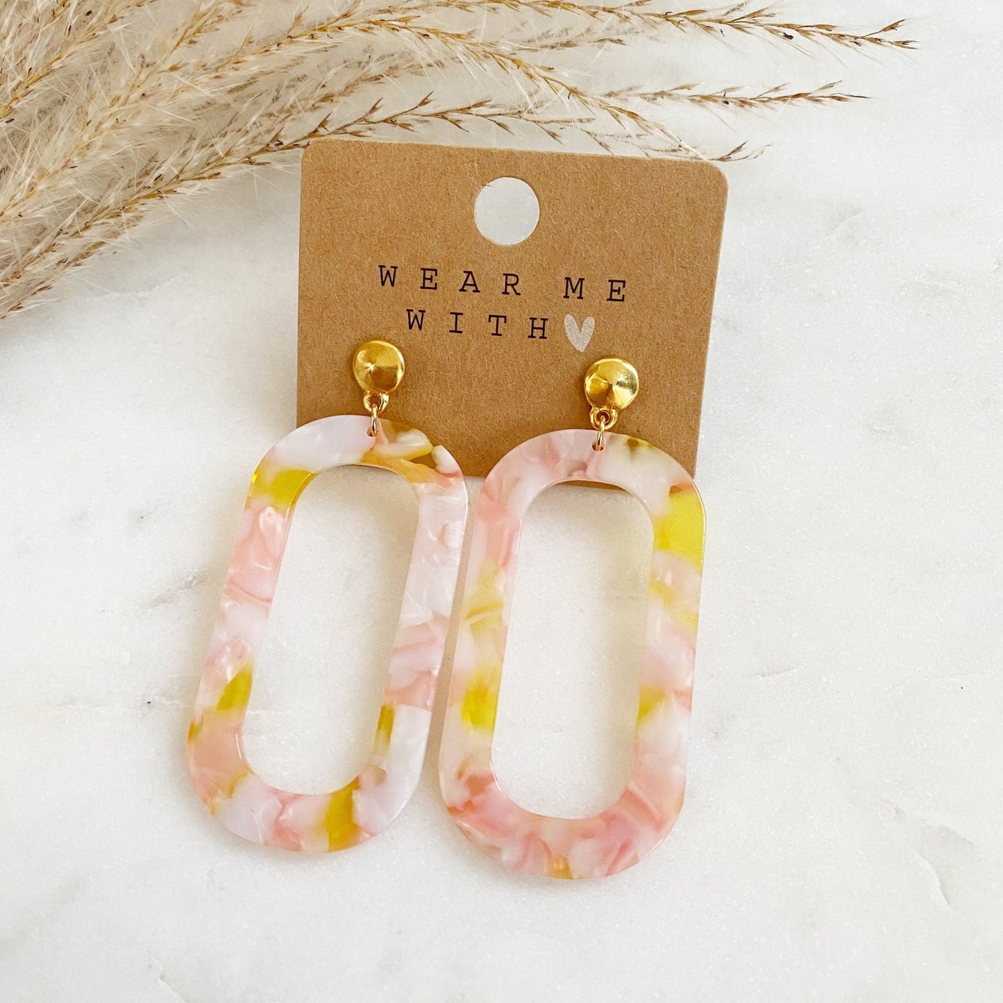 Statement Ohrringe Leo Retro Resin Harz *Blogger Stil* goldene Fassung Creolen pink gelb rosa leopard Bohostil Boho - Feenmanufaktur