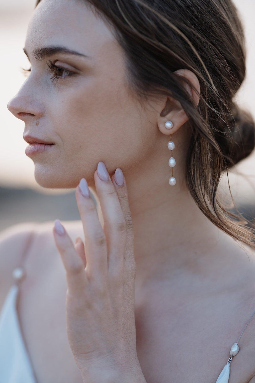 Lange Süßwasserperlenohrringe aus Edelstahl Brautschmuck