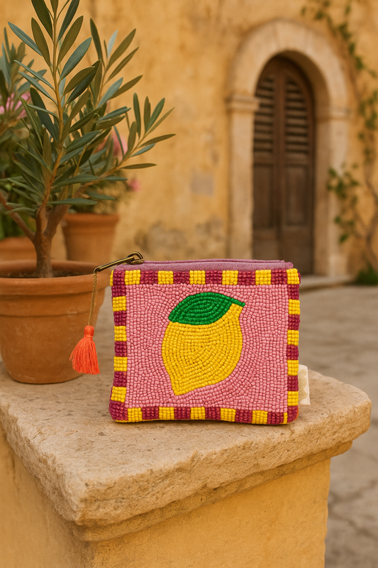 Clutch Leni – Sommerliche Perlen-Tasche mit Zitrone