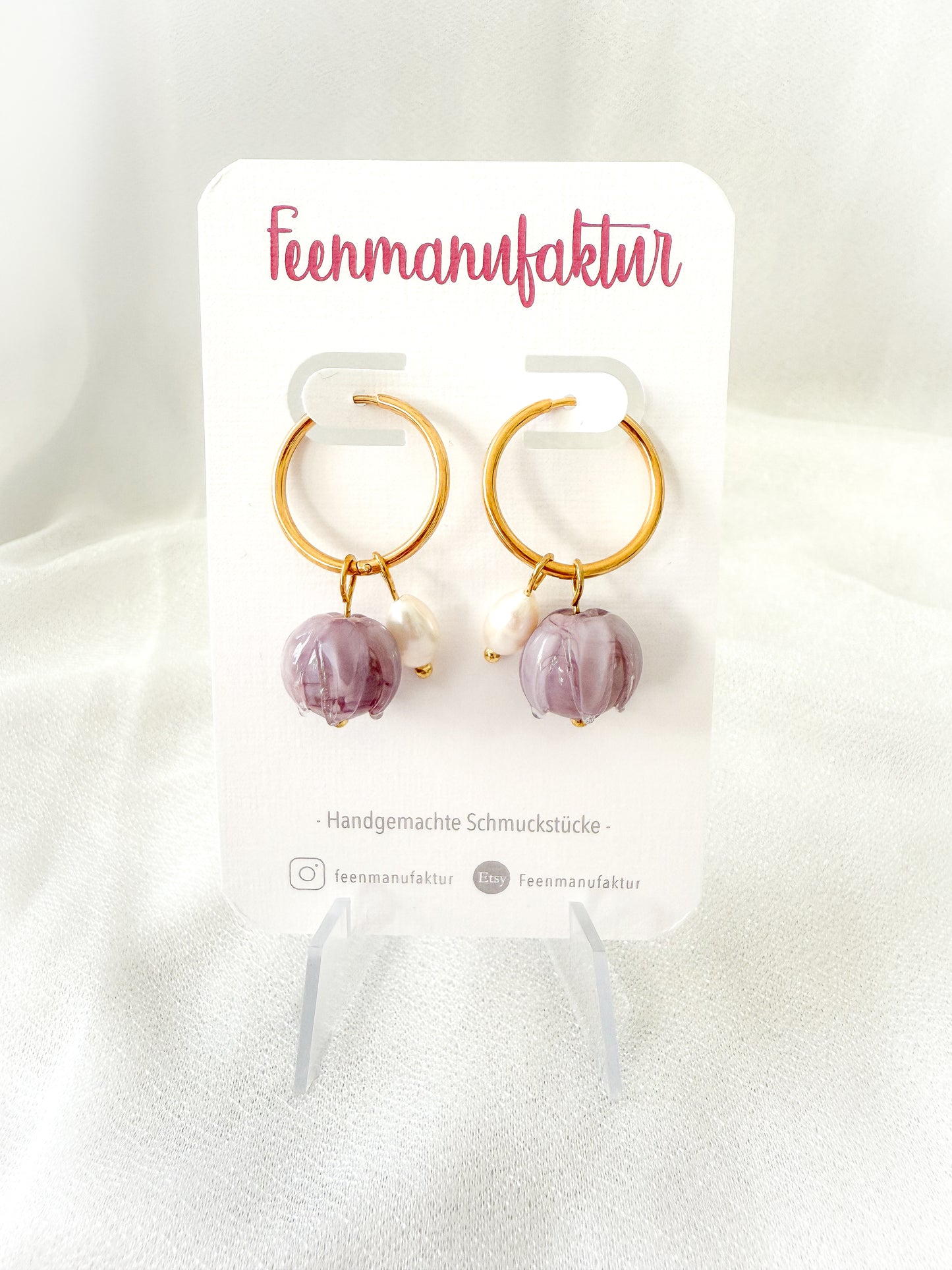 Lila Knospen-Creolen „Amara“ mit Süßwasserperle