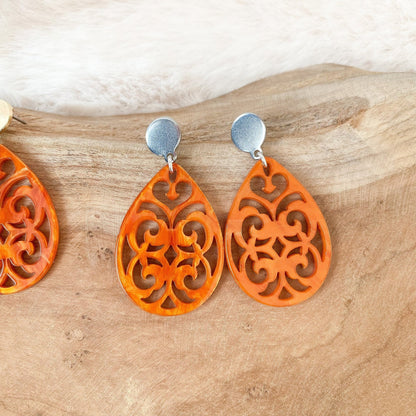Barock Ohrringe "Clara" orange - Stecker in gold & silber - Epoxid Harz - Feenmanufaktur