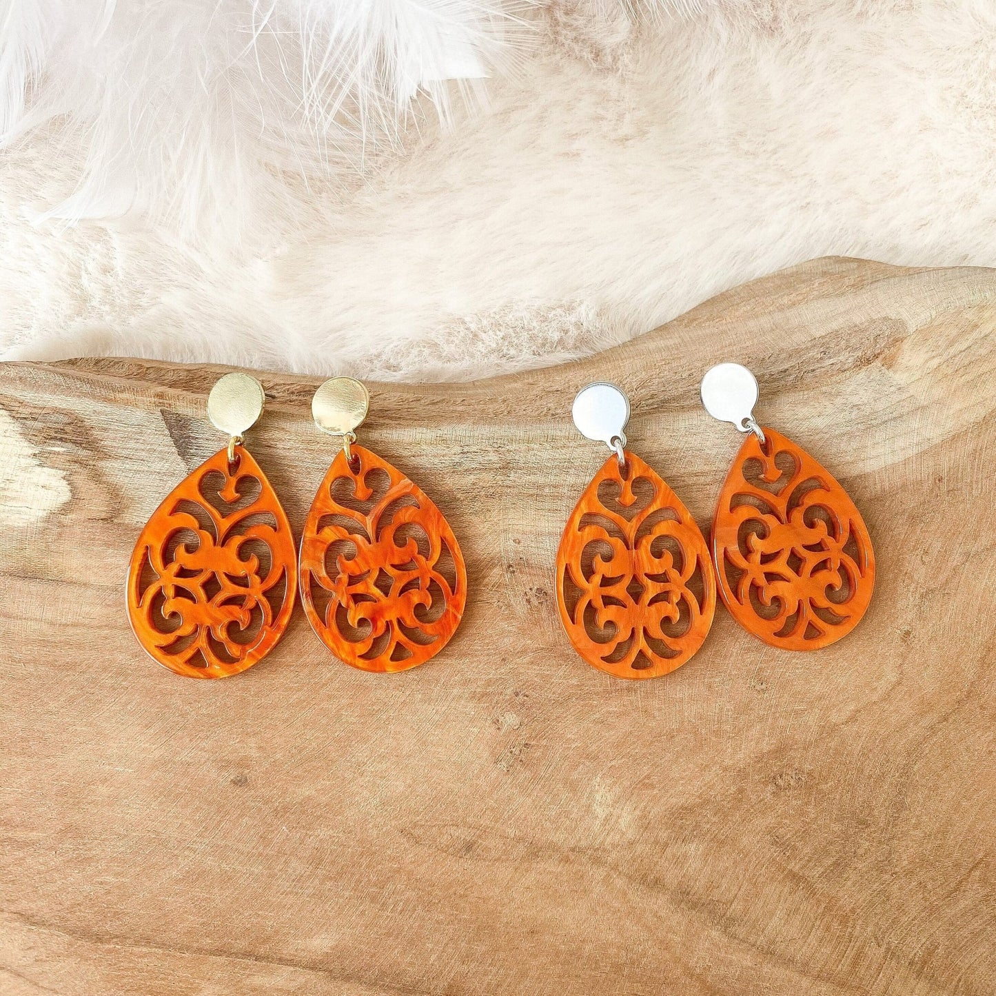 Barock Ohrringe "Clara" orange - Stecker in gold & silber - Epoxid Harz - Feenmanufaktur