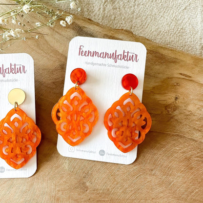 Barock Resin Ohrringe "Kate" orange - Stecker in silber & gold - Feenmanufaktur