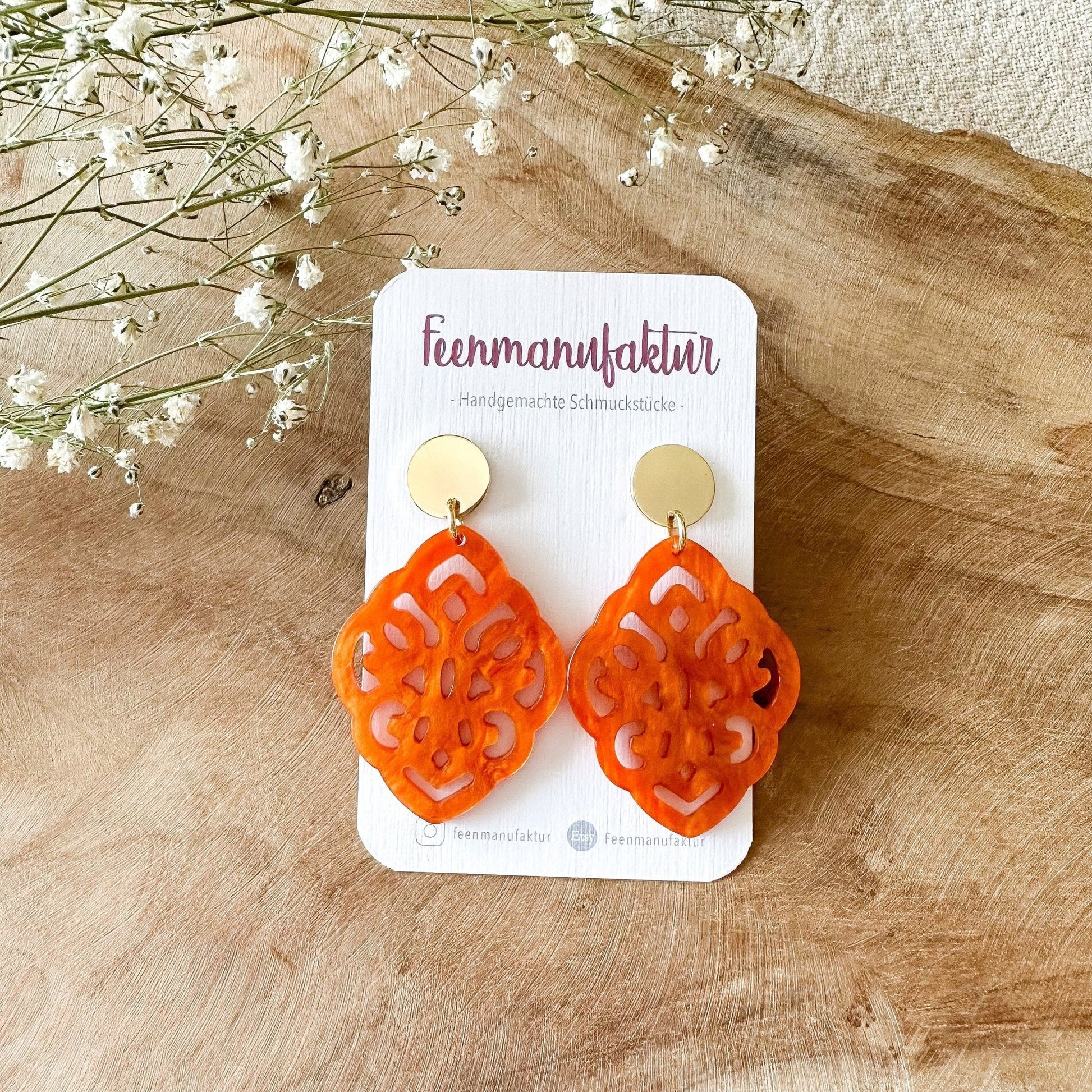 Barock Resin Ohrringe "Kate" orange - Stecker in silber & gold - Feenmanufaktur