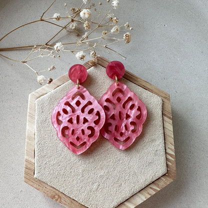 Barock Resin Ohrringe "Kate" pink - Stecker in silber & gold - Feenmanufaktur