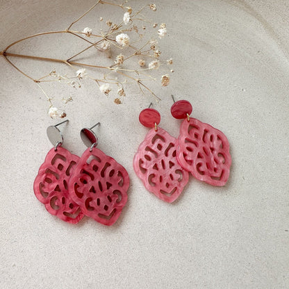 Barock Resin Ohrringe "Kate" pink - Stecker in silber & gold - Feenmanufaktur