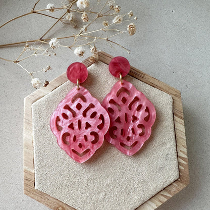Barock Resin Ohrringe "Kate" pink - Stecker in silber & gold - Feenmanufaktur