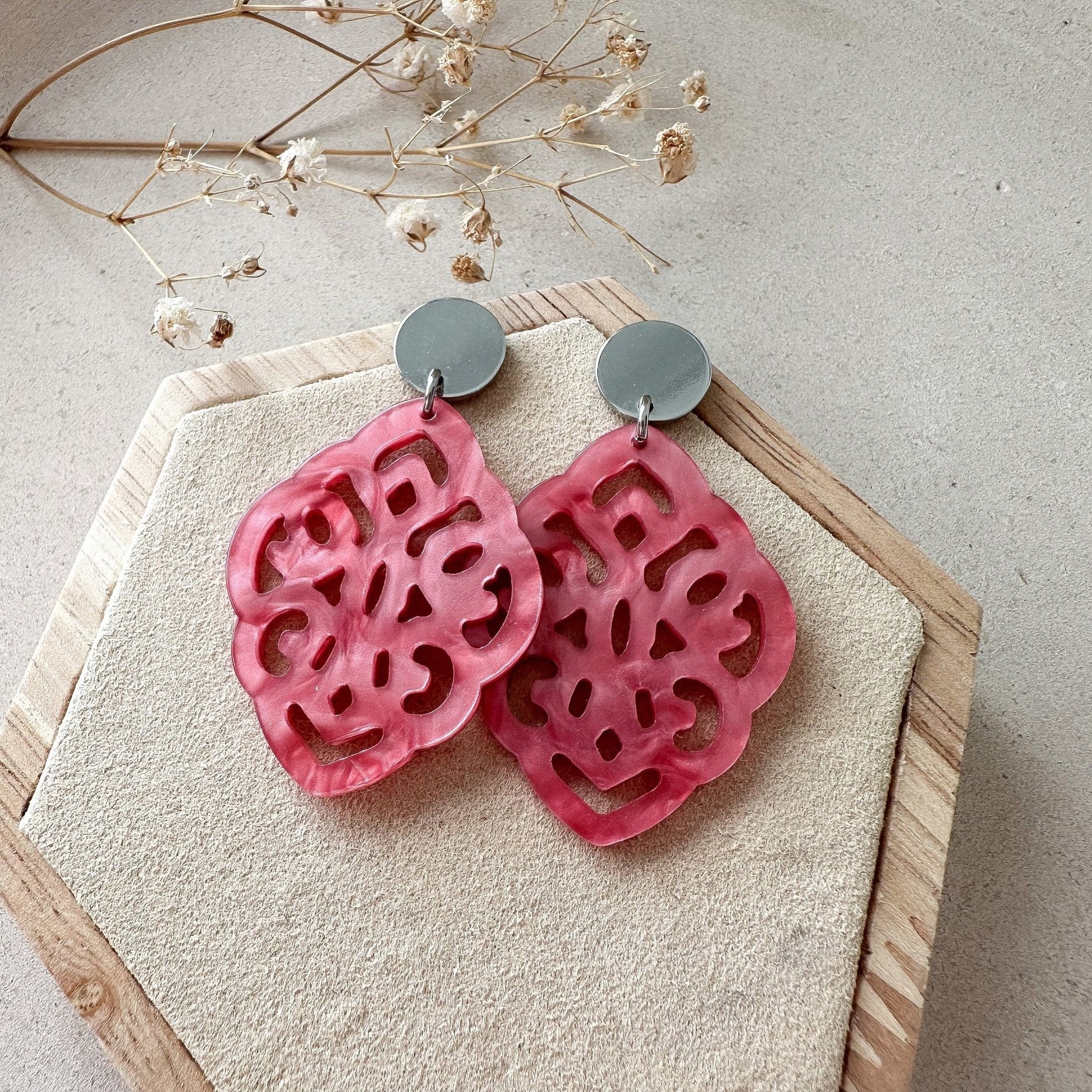Barock Resin Ohrringe "Kate" pink - Stecker in silber & gold - Feenmanufaktur