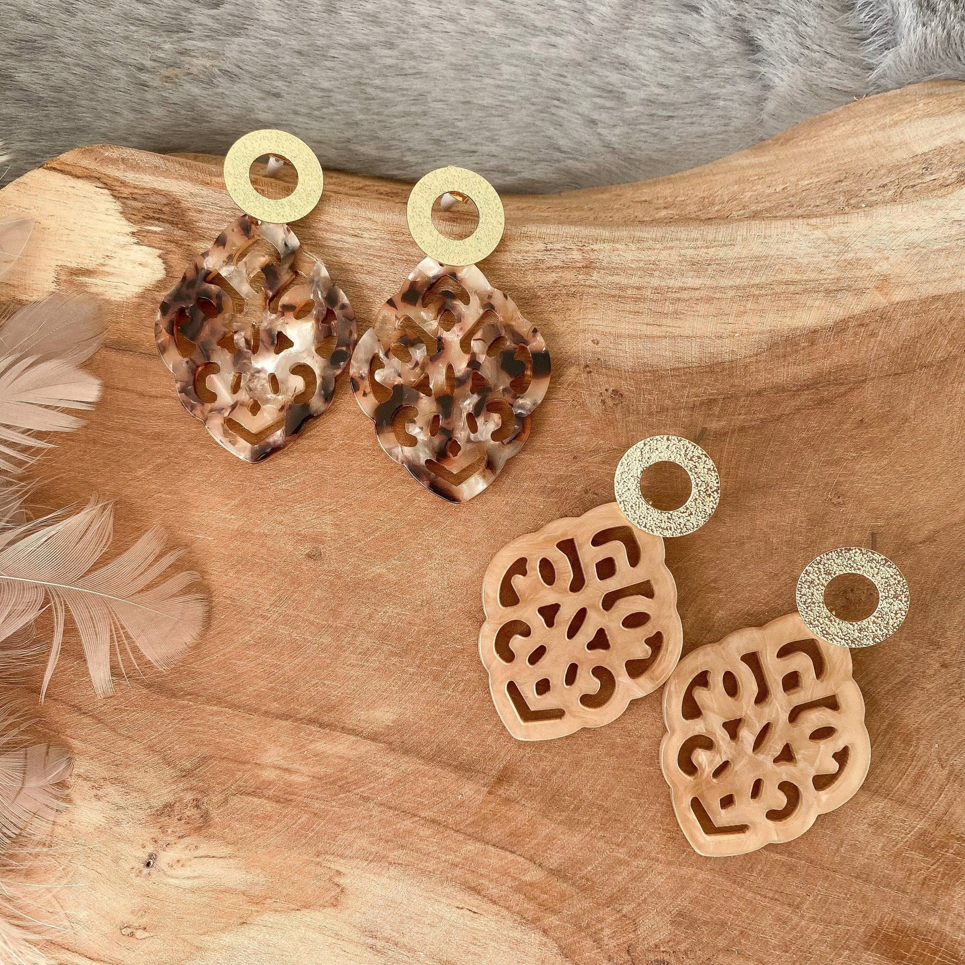 Barock Resin Ohrringe "Kiana" Leopard und beige - Feenmanufaktur