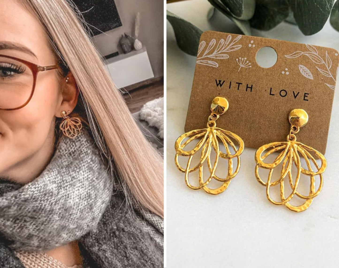 Blüten - Ohrringe in gold *handgefertigte Ohrhänger* Sommer Blüten Blumen Blogger Style sommerlich gehämmert boho - Feenmanufaktur