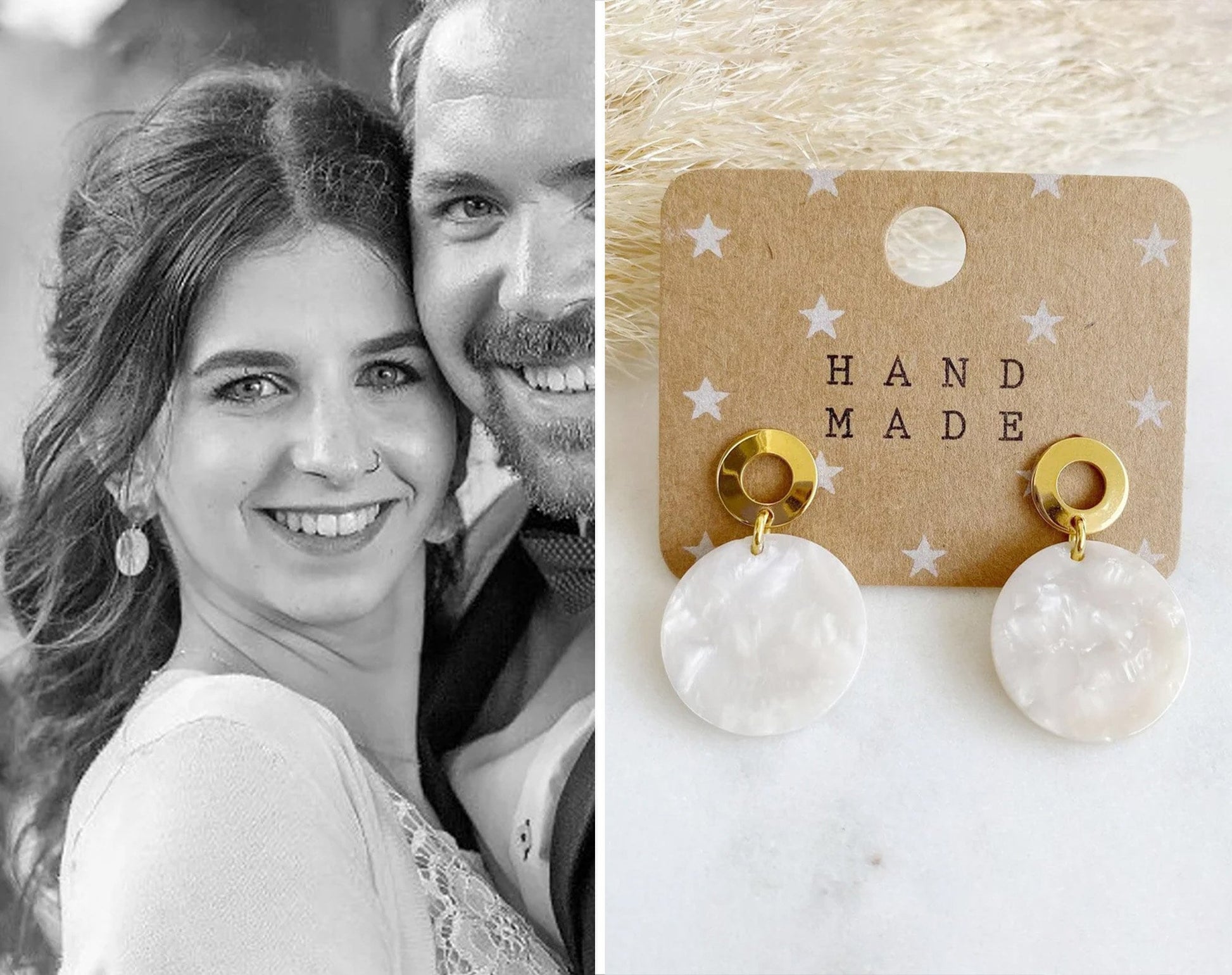 Boho Circle Ohrringe Resin Harz *Blogger Stil* goldene Fassung Braut weiß Hochzeit skandi Schmuck Ohrhänger Statement Sommer Brautschmuck - Feenmanufaktur