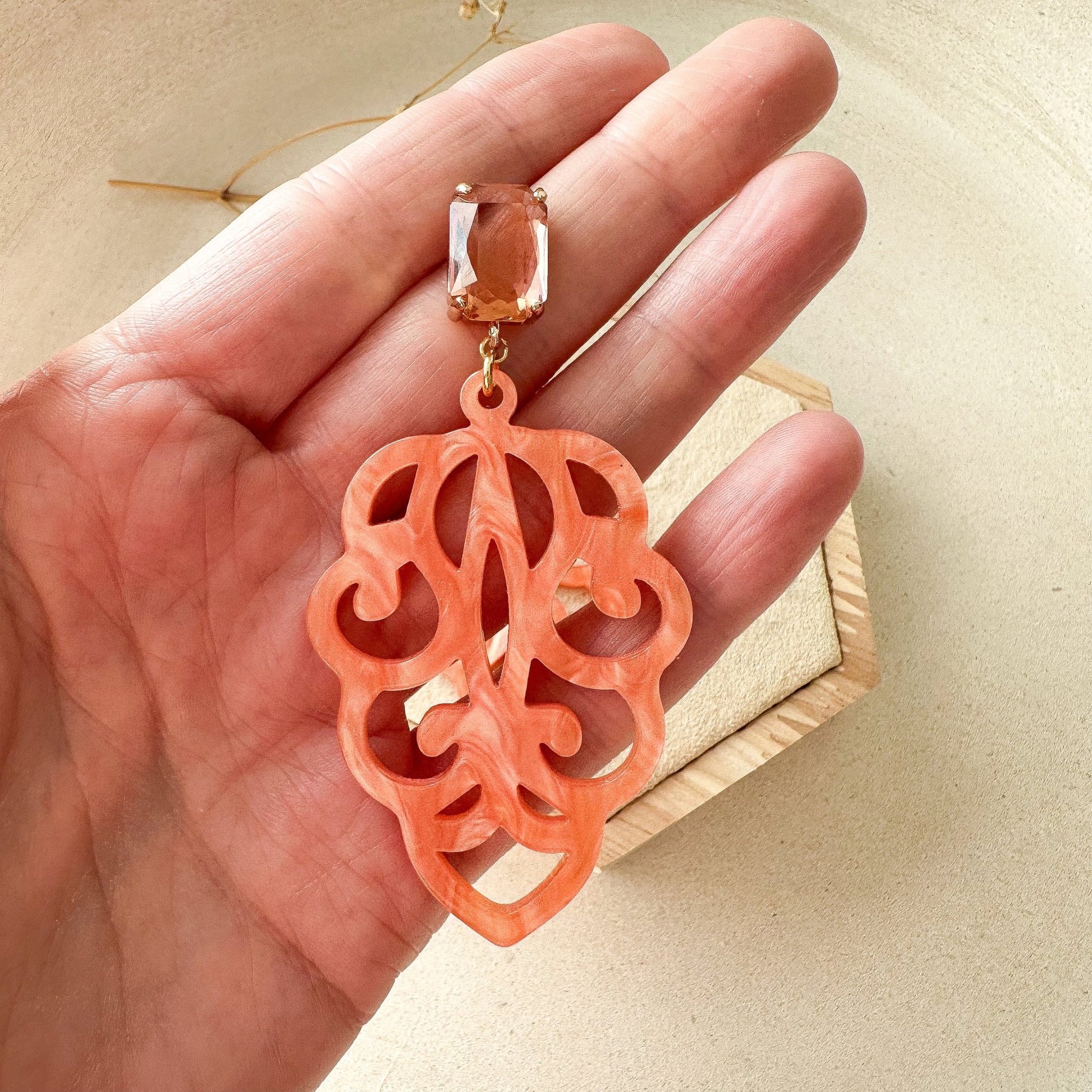 Edle Barock Ohrringe "Ophelia" orange Kristallglasstecker - Feenmanufaktur