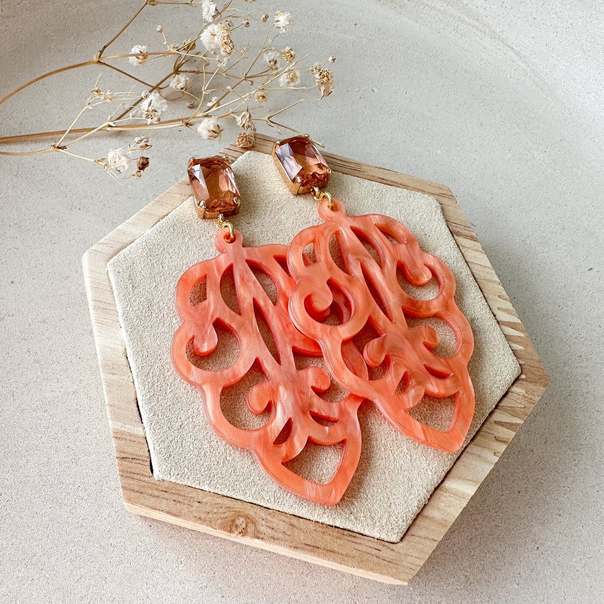 Edle Barock Ohrringe "Ophelia" orange Kristallglasstecker - Feenmanufaktur