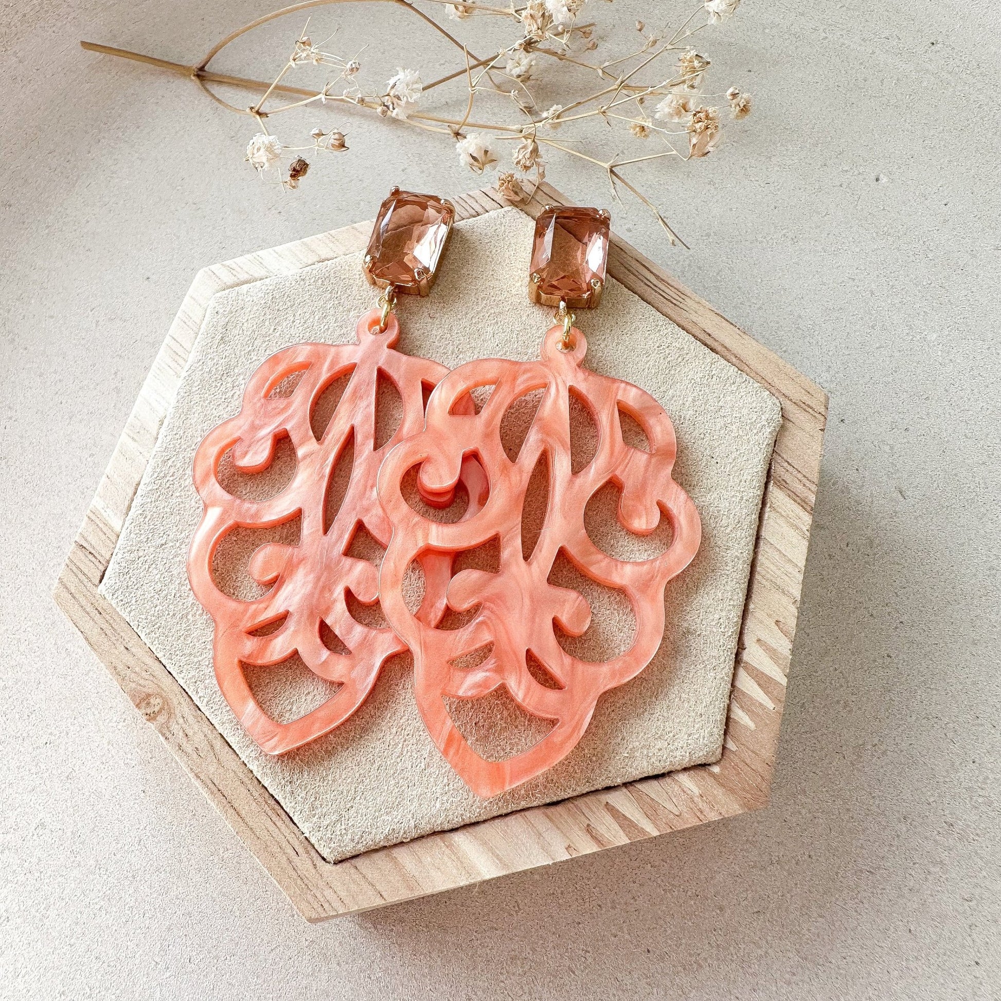 Edle Barock Ohrringe "Ophelia" orange Kristallglasstecker - Feenmanufaktur
