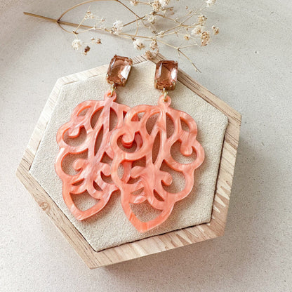 Edle Barock Ohrringe "Ophelia" orange Kristallglasstecker - Feenmanufaktur