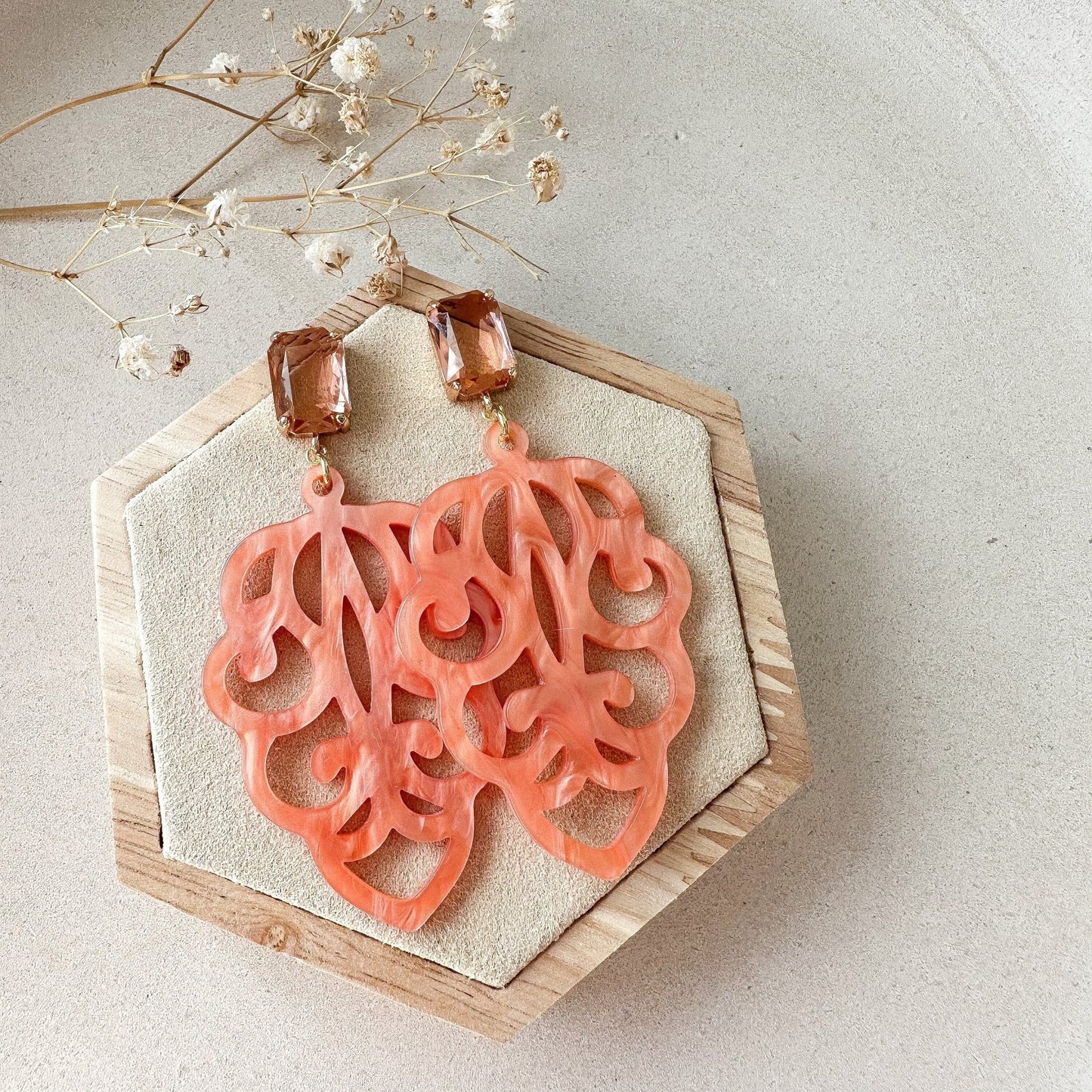 Edle Barock Ohrringe "Ophelia" orange Kristallglasstecker - Feenmanufaktur