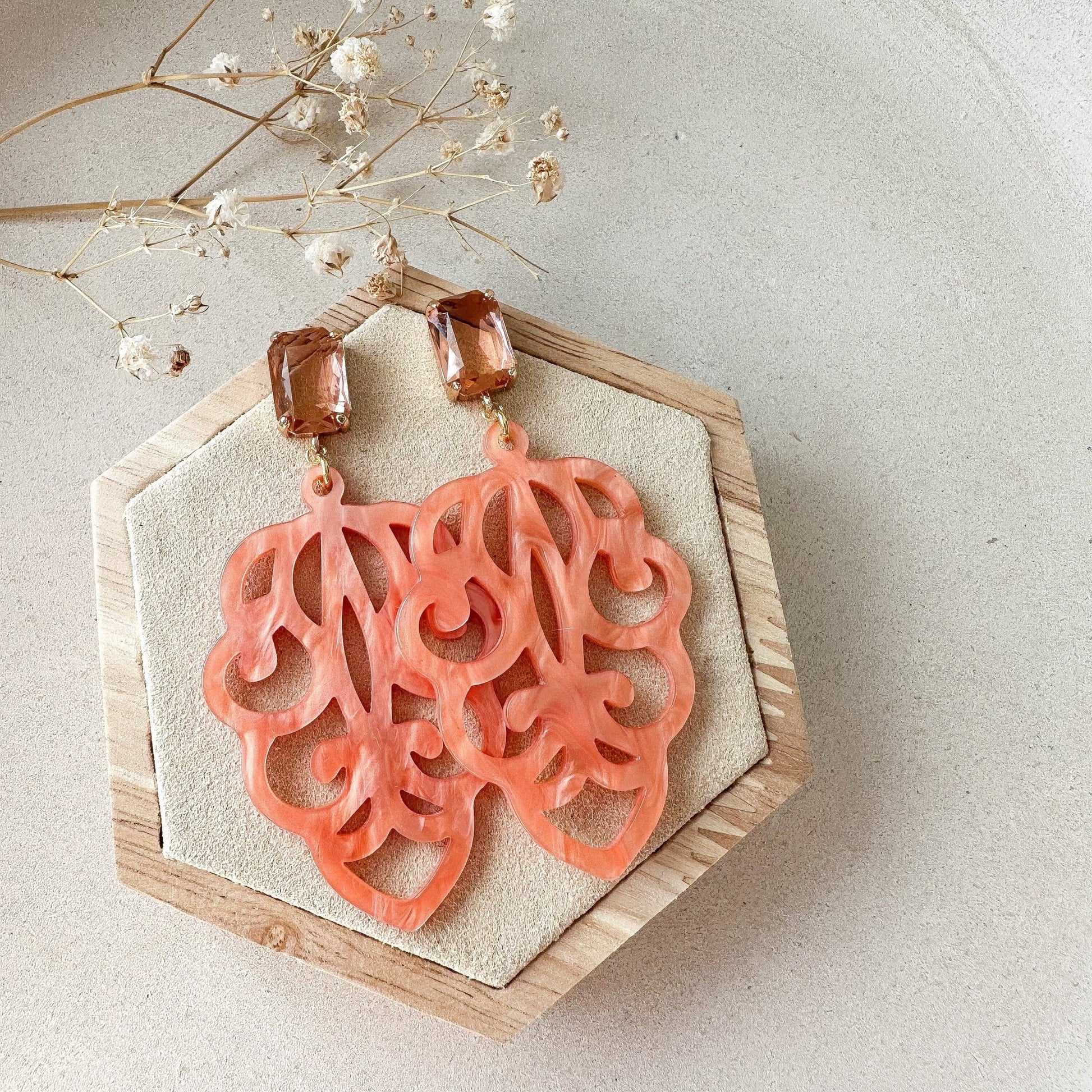 Edle Barock Ohrringe "Ophelia" orange Kristallglasstecker - Feenmanufaktur