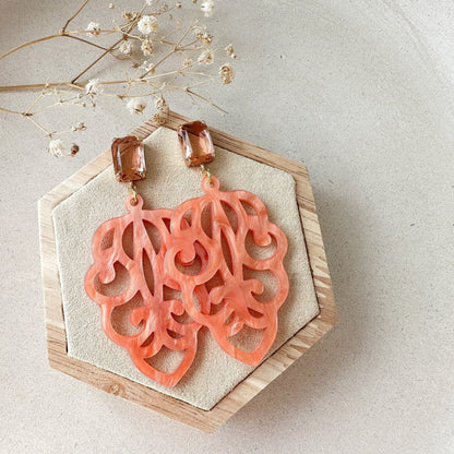 Edle Barock Ohrringe "Ophelia" orange Kristallglasstecker - Feenmanufaktur