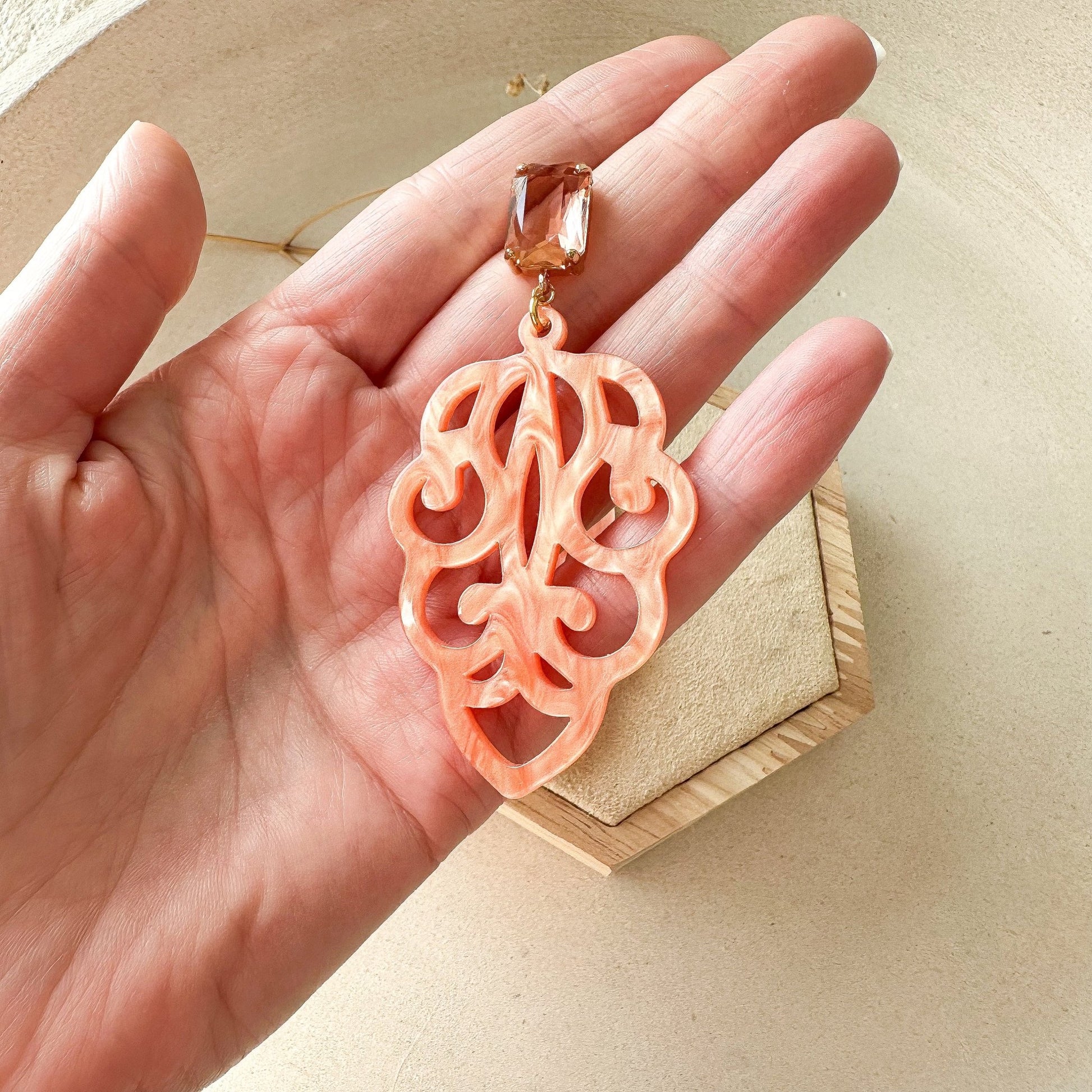 Edle Barock Ohrringe "Ophelia" orange Kristallglasstecker - Feenmanufaktur