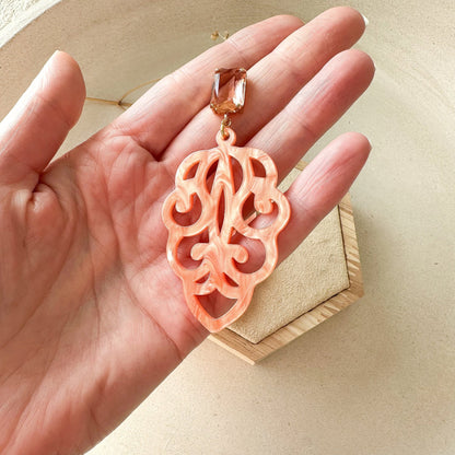 Edle Barock Ohrringe "Ophelia" orange Kristallglasstecker - Feenmanufaktur