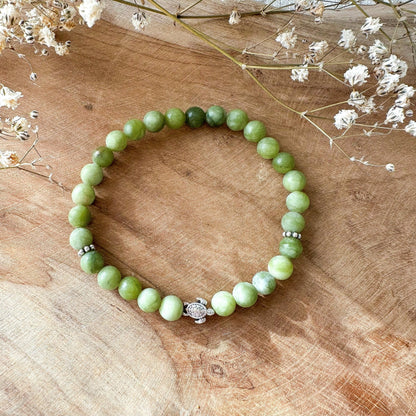 Elastisches "Schildkröte" Naturstein Armband in grün silber - Feenmanufaktur