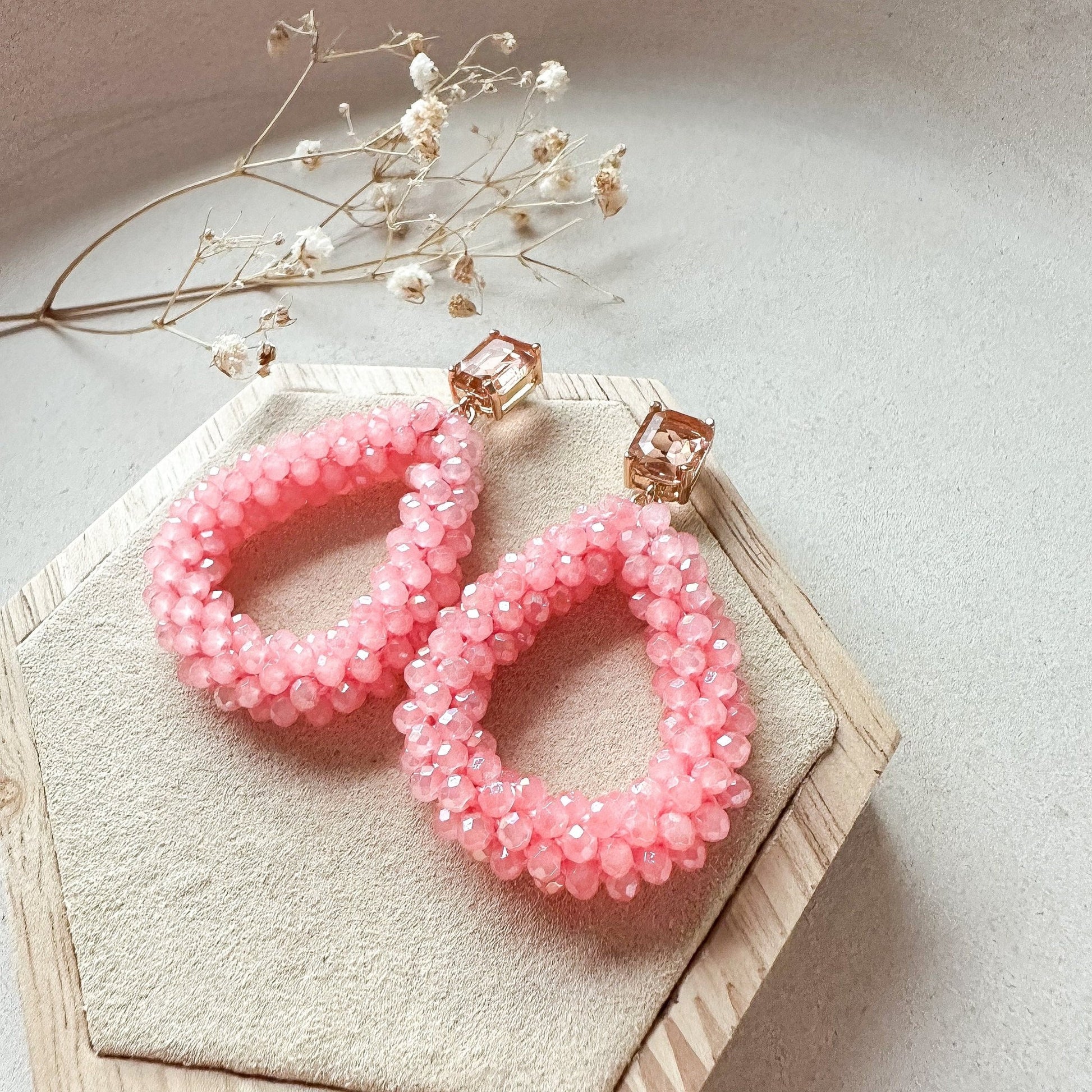 Elegante Glitzer Ohrringe "Florence" pink/lachs Ohrringe Kristallglas - Feenmanufaktur