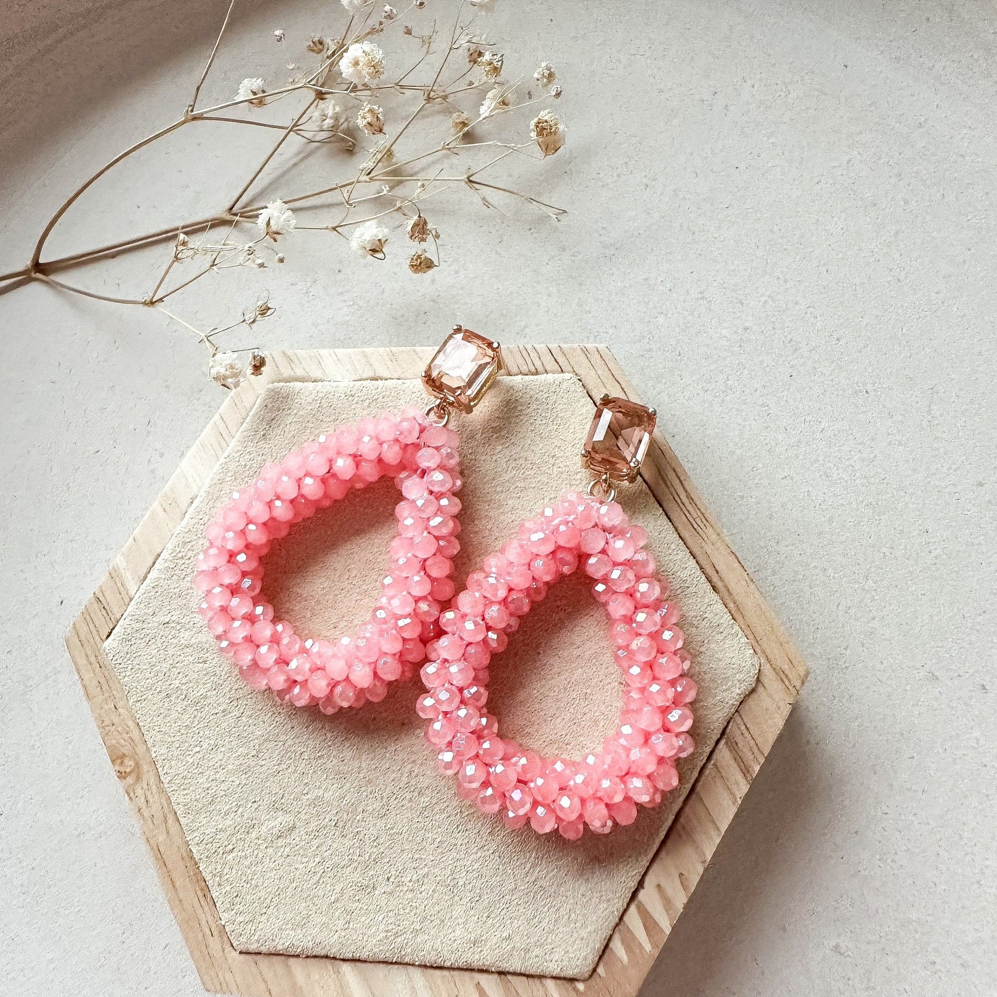Elegante Glitzer Ohrringe "Florence" pink/lachs Ohrringe Kristallglas - Feenmanufaktur
