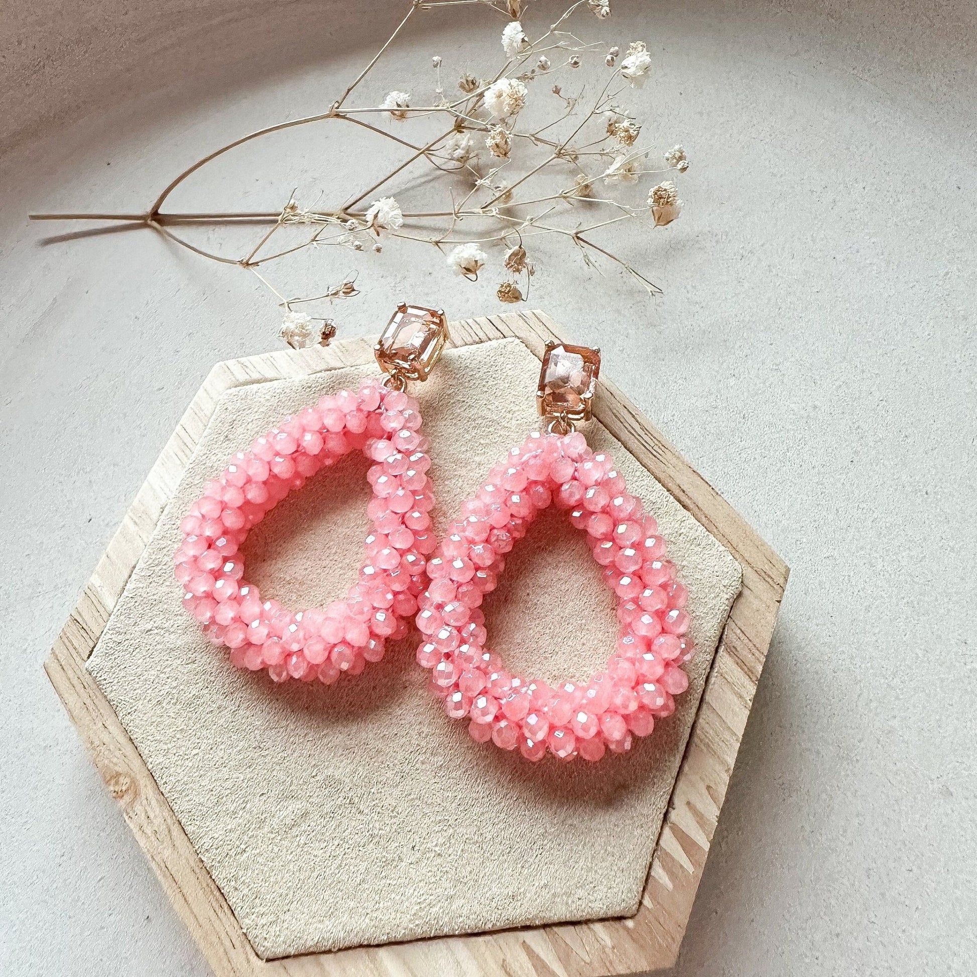 Elegante Glitzer Ohrringe "Florence" pink/lachs Ohrringe Kristallglas - Feenmanufaktur