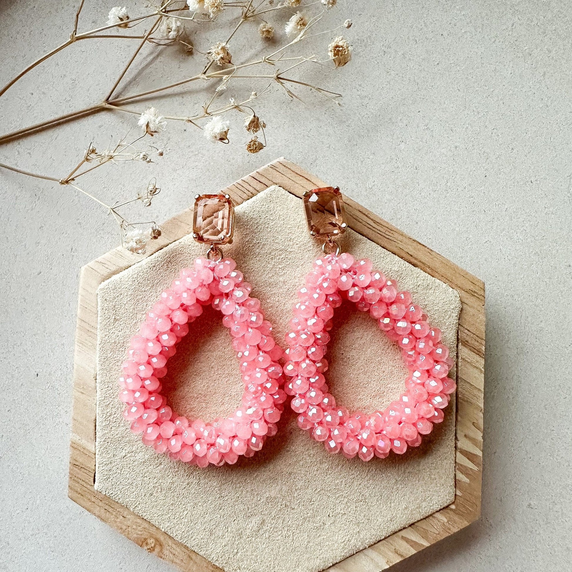 Elegante Glitzer Ohrringe "Florence" pink/lachs Ohrringe Kristallglas - Feenmanufaktur