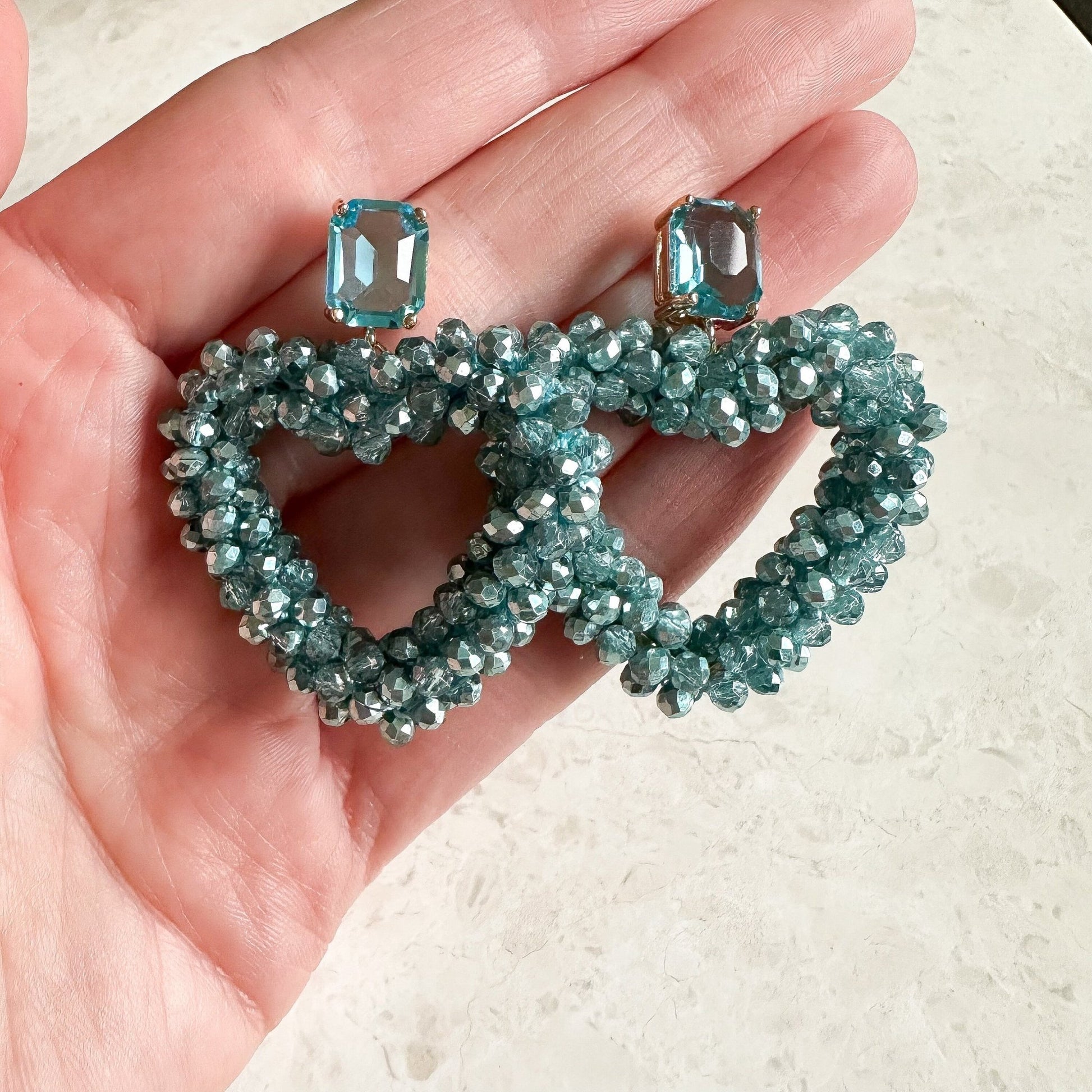 Elegante Glitzer Ohrringe "Herz" türkis/blau Kristallglas - Feenmanufaktur