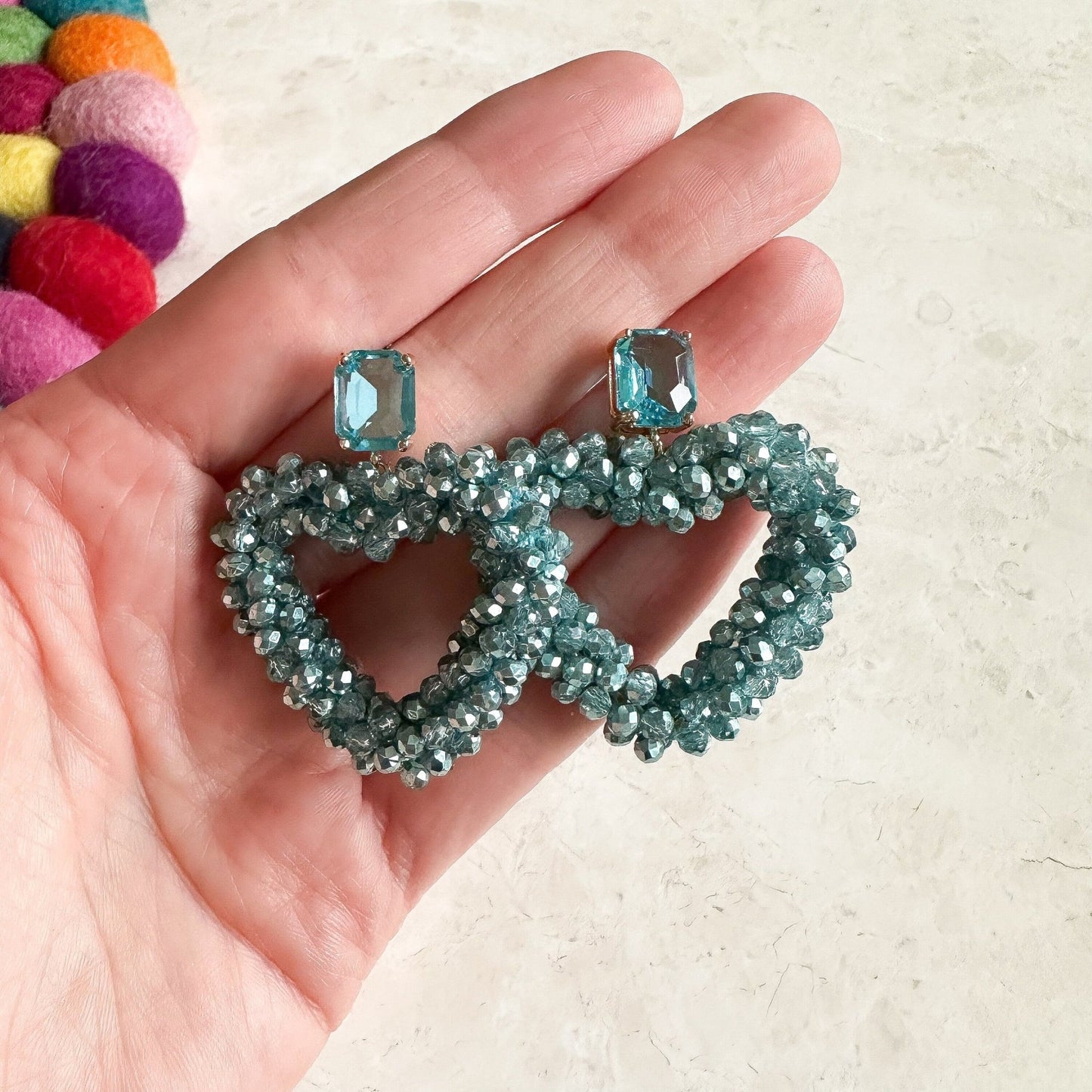 Elegante Glitzer Ohrringe "Herz" türkis/blau Kristallglas - Feenmanufaktur