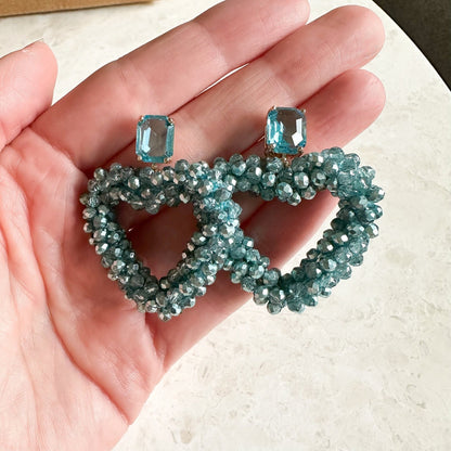 Elegante Glitzer Ohrringe "Herz" türkis/blau Kristallglas - Feenmanufaktur