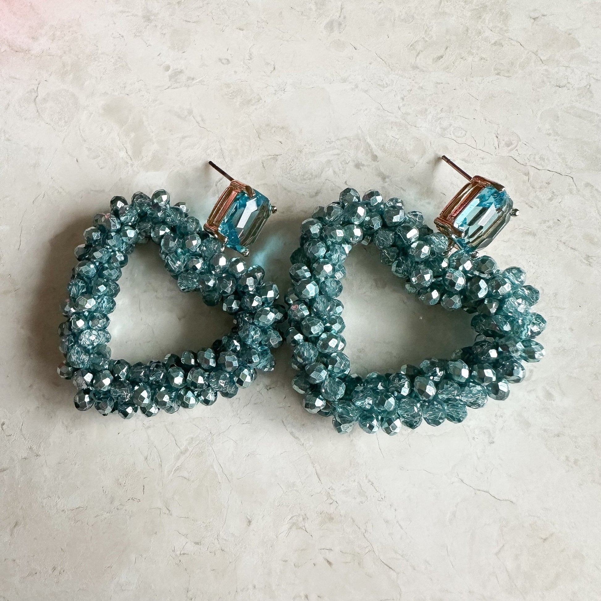 Elegante Glitzer Ohrringe "Herz" türkis/blau Kristallglas - Feenmanufaktur