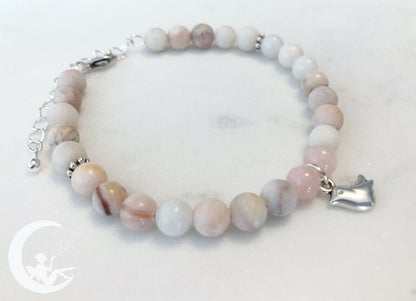 Frühlingsvogel Edelstein Armband Rosenquarz Jade Perlen Naturstein silber rosa - handgemacht - individualisierbar Perlenarmband Edelsteine - Feenmanufaktur