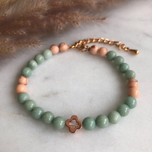 Glücksklee Jade Perlen Edelstein Armband Naturstein silber mint grün - handgemacht - individualisierbar Perlenarmband Edelsteine rosegold - Feenmanufaktur