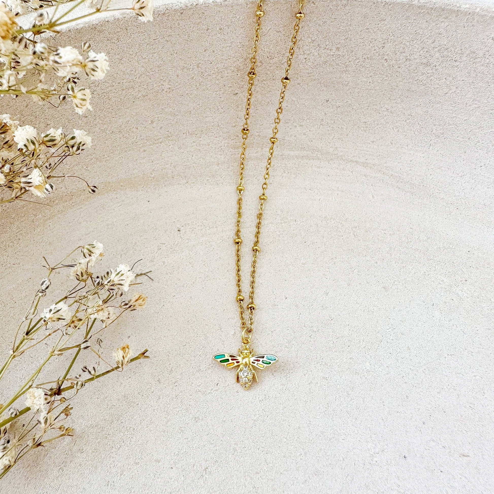Halskette "Biene" in gold mit Zirkonia Steinen - Feenmanufaktur