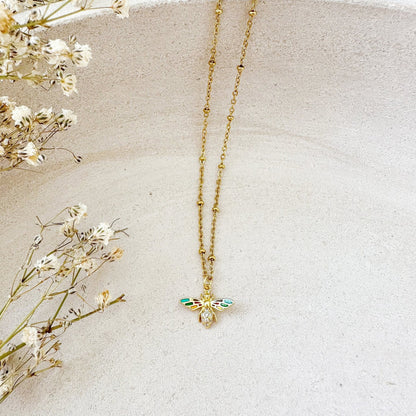 Halskette "Biene" in gold mit Zirkonia Steinen - Feenmanufaktur