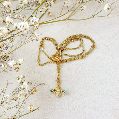 Halskette "Biene" in gold mit Zirkonia Steinen - Feenmanufaktur