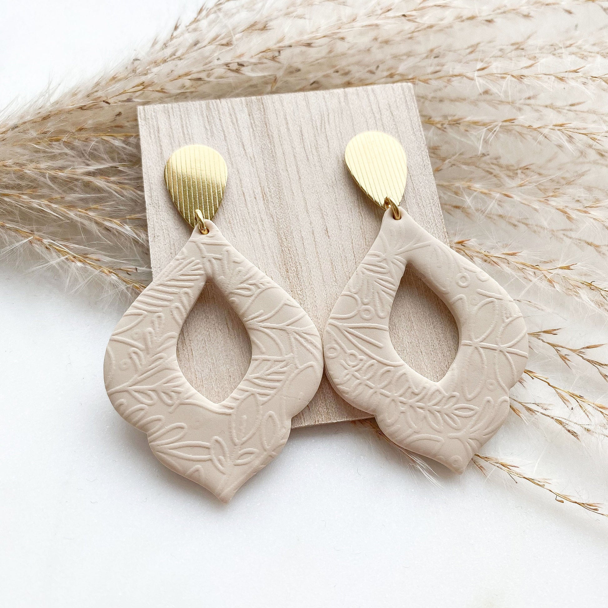Polymer Clay Ohrringe "Marokko" beige gold
