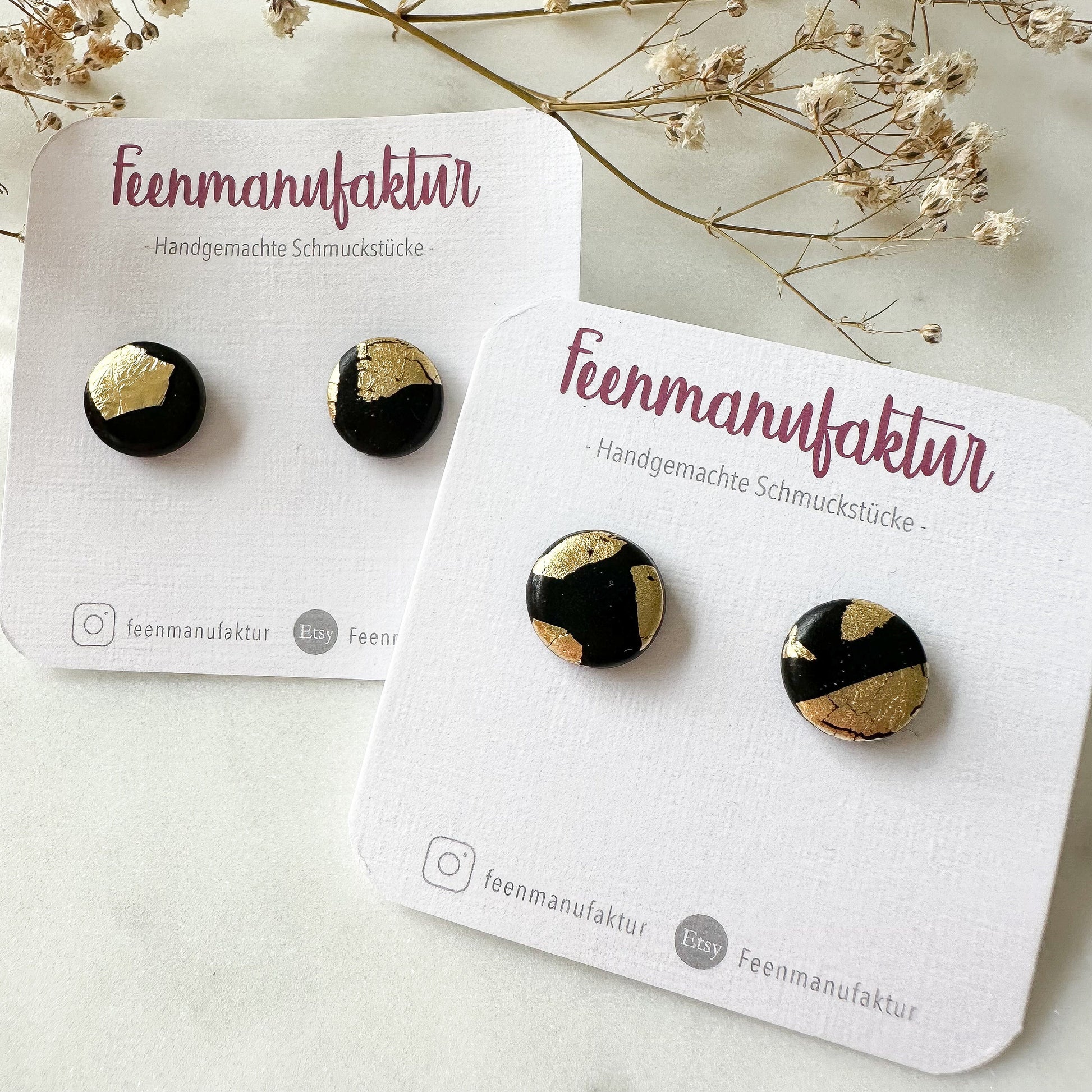 Polymer Clay Ohrstecker "Elli" schwarz gold Blattgold