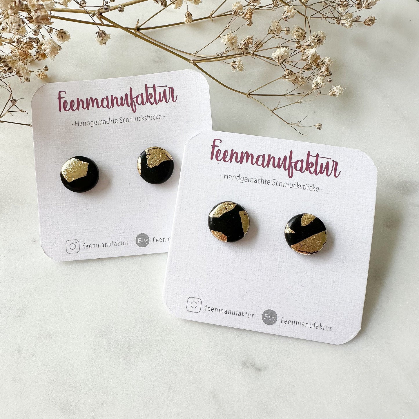 Polymer Clay Ohrstecker "Elli" schwarz gold Blattgold