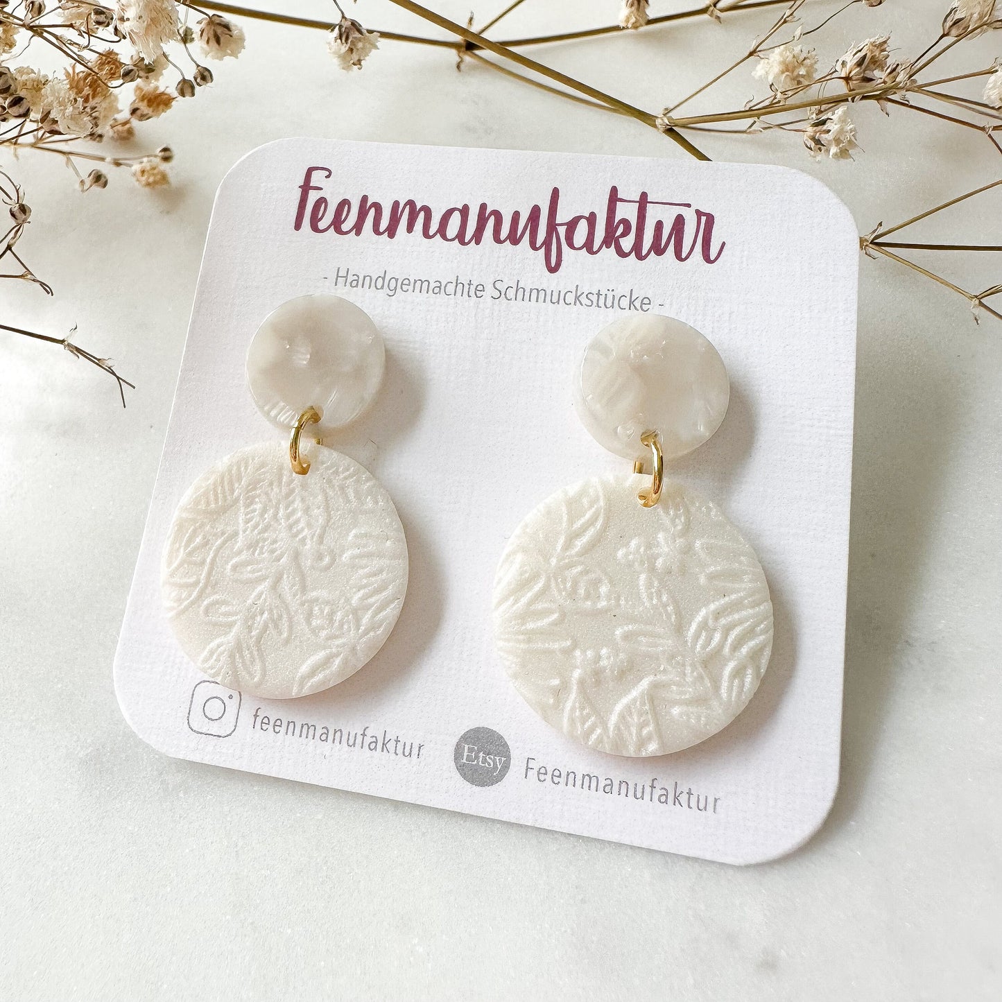 Perlmutt beige Polymer Clay & Resin Mix Circle Ohrringe
