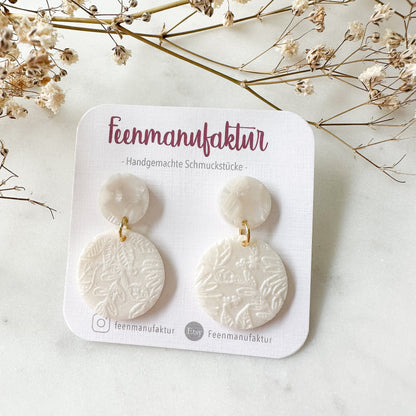 Perlmutt beige Polymer Clay & Resin Mix Circle Ohrringe