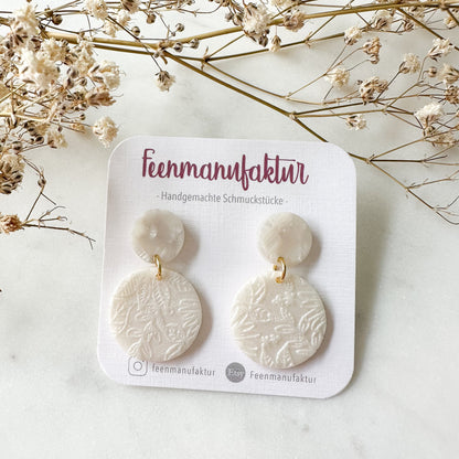 Perlmutt beige Polymer Clay & Resin Mix Circle Ohrringe