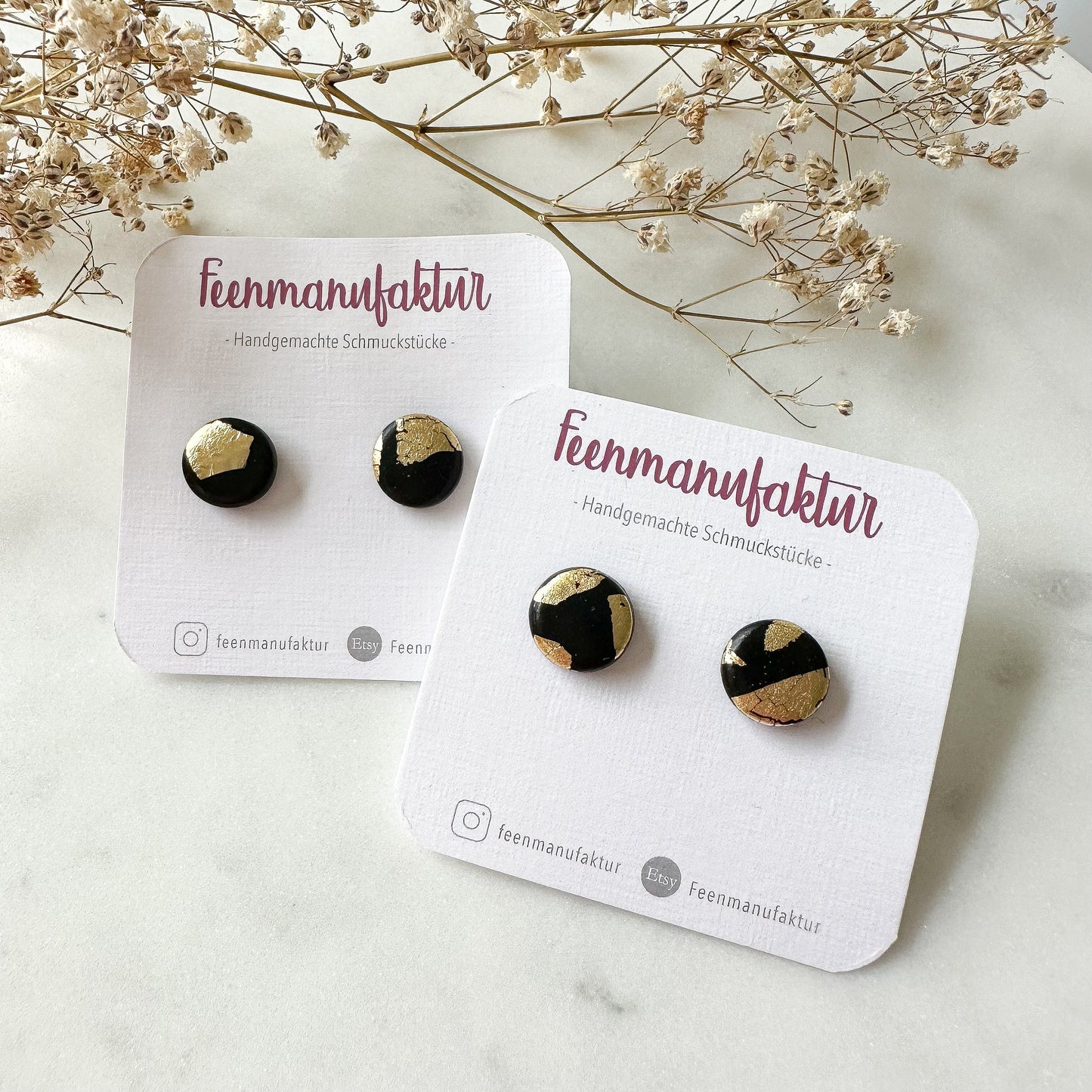 Polymer Clay Ohrstecker "Elli" schwarz gold Blattgold